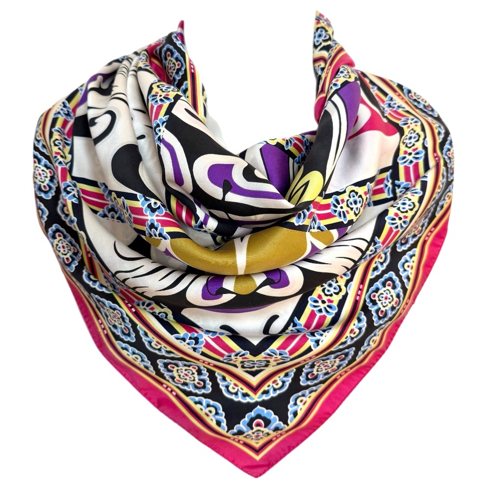 Wensli 100% Silk Scarf – Chinese Opera Mask Print – 33" Square